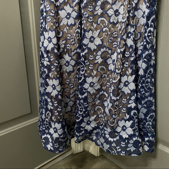 🥂🍾 Xscape New Sparkle / Lace Overlay Formal Dress Navy White Silver 6 - Picture 15 of 17